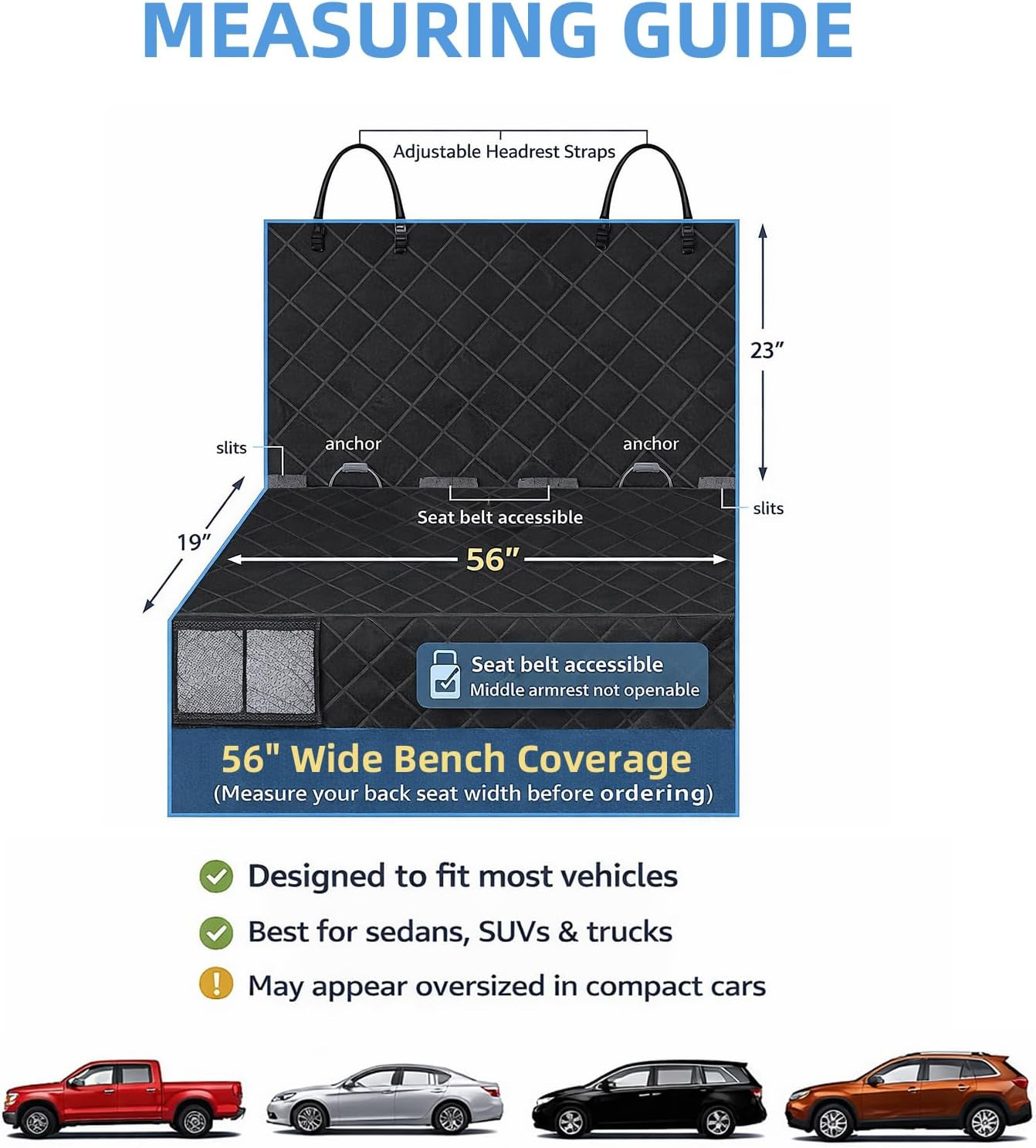 Dog Car Seat Cover for Back Seat Waterproof Backseat Protector, Nonslip Rear Seat Cover for Kids,Universal Size Fits Cars Trucks Suvs (Beige)