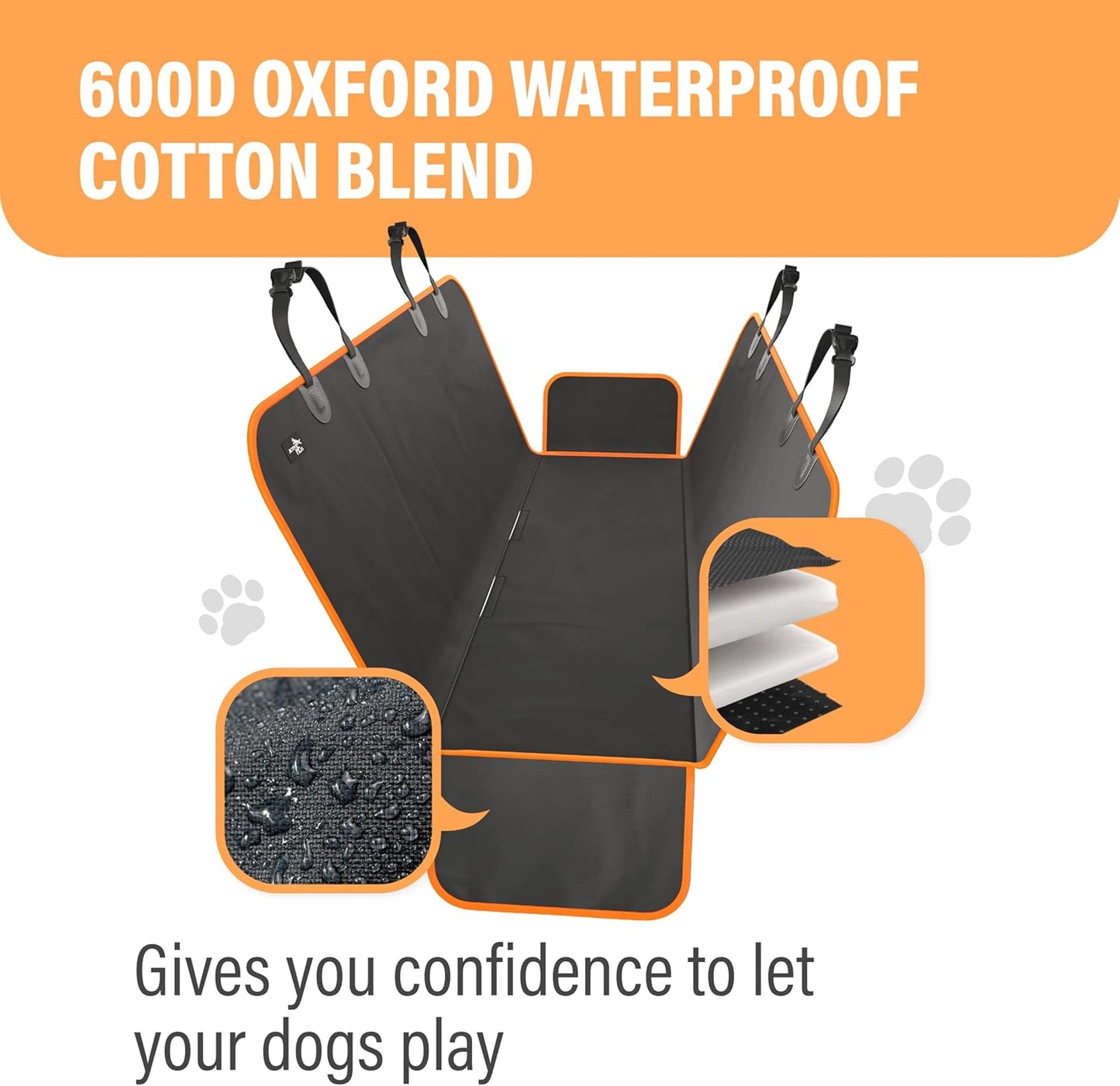 Dog Car Seat Cover Car Seat Protector- Dog Seat Cover for Back Seat of Suvs, Trucks, Cars - Waterproof & Convertible Dog Hammock for Car Backseat - Dog Travel Accessories -Orange, XL