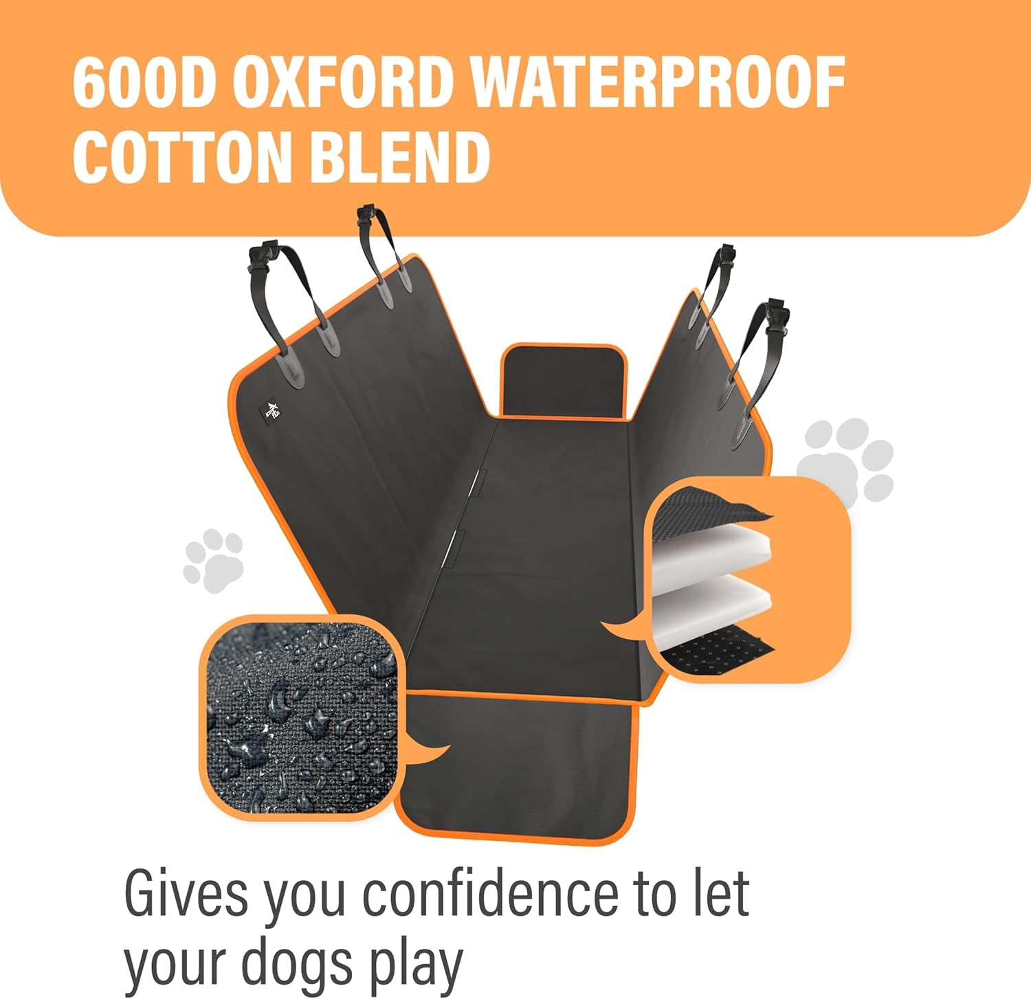 Dog Car Seat Cover Car Seat Protector- Dog Seat Cover for Back Seat of Suvs, Trucks, Cars - Waterproof & Convertible Dog Hammock for Car Backseat - Dog Travel Accessories -Orange, XL