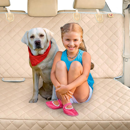 Dog Car Seat Cover for Back Seat Waterproof Backseat Protector, Nonslip Rear Seat Cover for Kids,Universal Size Fits Cars Trucks Suvs (Beige)