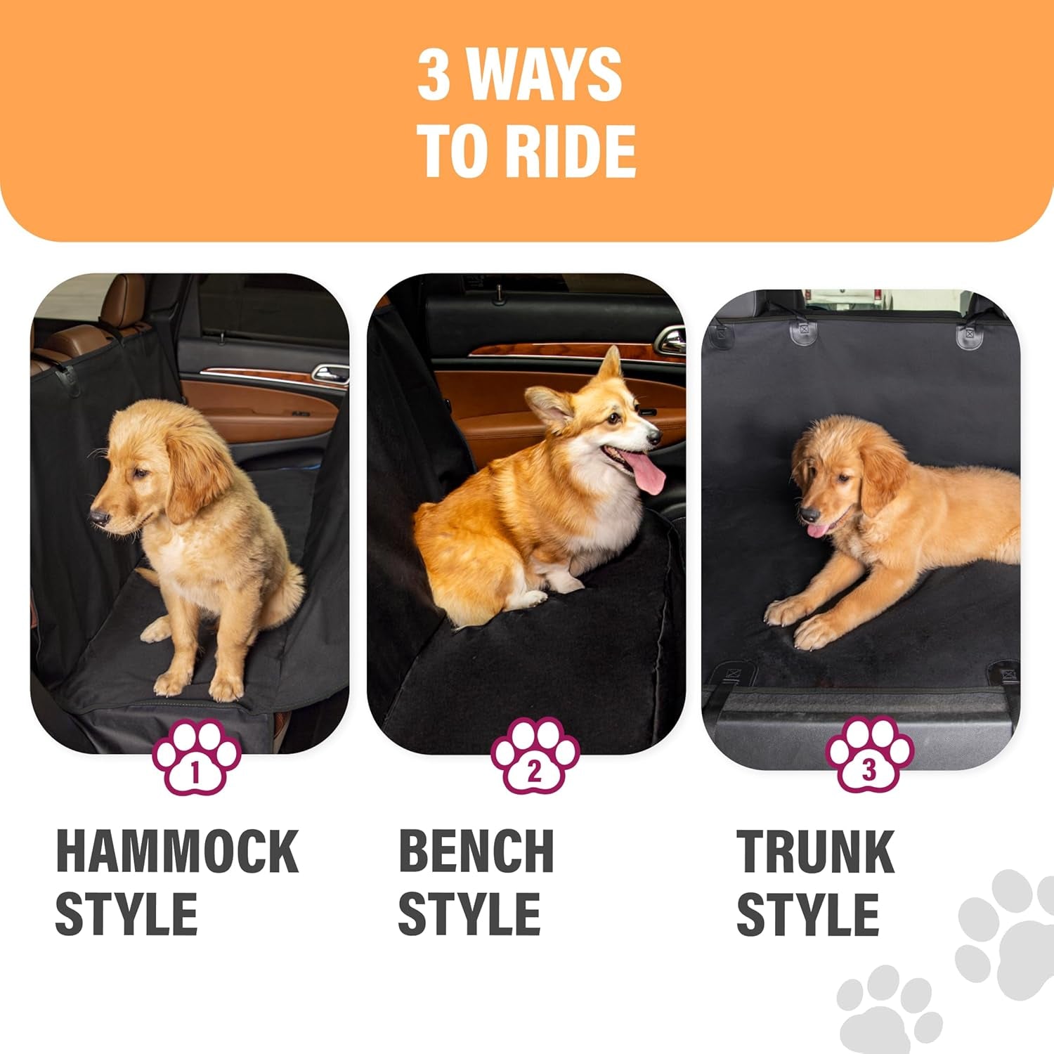 Dog Car Seat Cover Car Seat Protector- Dog Seat Cover for Back Seat of Suvs, Trucks, Cars - Waterproof & Convertible Dog Hammock for Car Backseat - Dog Travel Accessories -Orange, XL