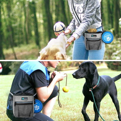 Dog Treat Pouch | Dog Training Pouch Bag with Waist Shoulder Strap, Poop Bag Dispenser and Collapsible Bowl | Treat Training Bag for Treats, Kibbles, Pet Toys | 3 Ways to Wear