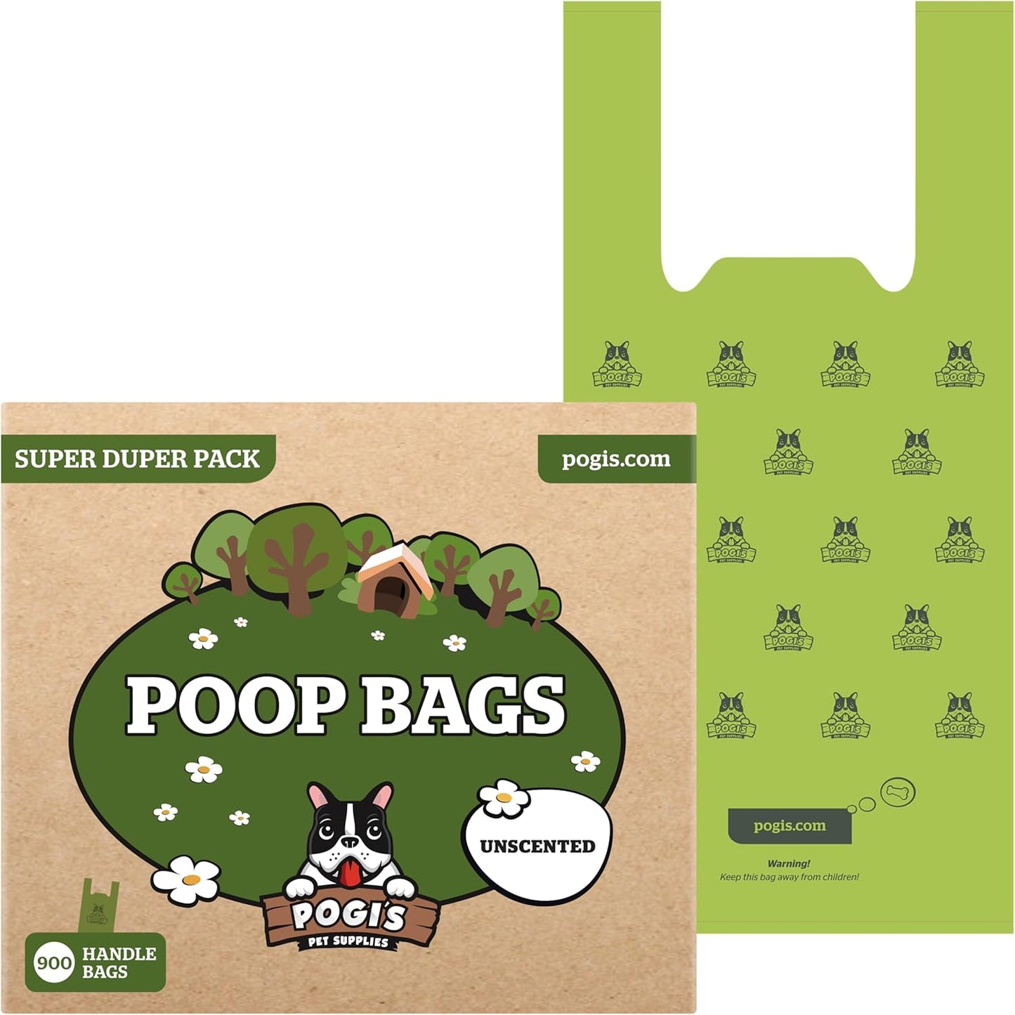 Pogi'S Dog Poop Bags with Handles Bulk - 900 Unscented Doggy Poop Bags with Easy-Tie Handles - Leak-Proof, Ultra Thick Poop Bags for Dogs, Cat Poop Bags